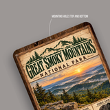 Great Smoky Mountains National Park aluminum sign showing rounded corners and mounting holes