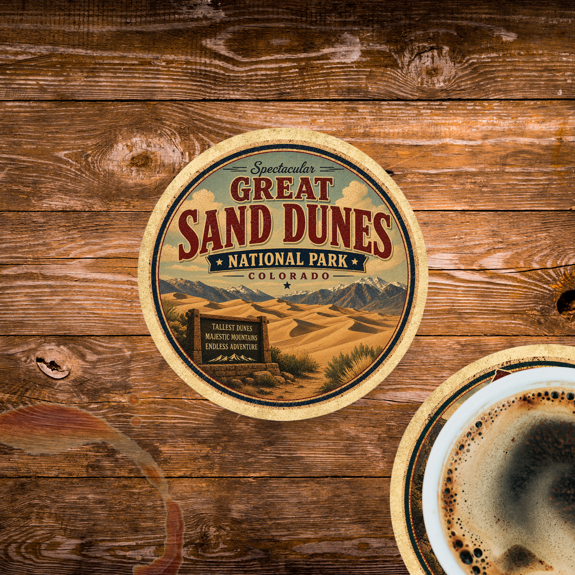 Great Sand Dunes National Park Ceramic Coaster – 4" Round