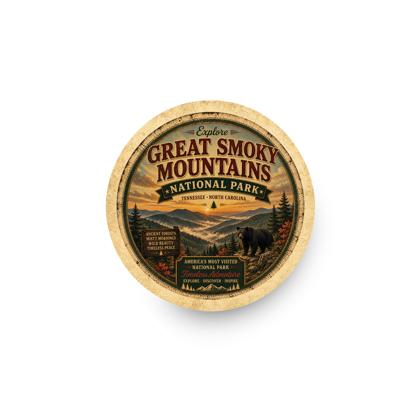 Great Smoky Mountains National Park Ceramic Coaster – 4" Round