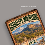 Guadalupe Mountains National Park aluminum sign showing rounded corners and mounting holes