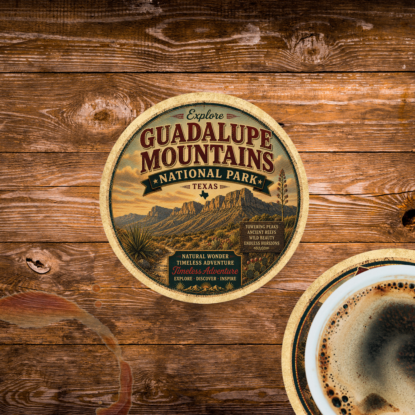 Guadalupe Mountains National Park Ceramic Coaster – 4" Round