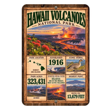 Hawaii Volcanoes National Park facts aluminum sign with vintage lava flow artwork