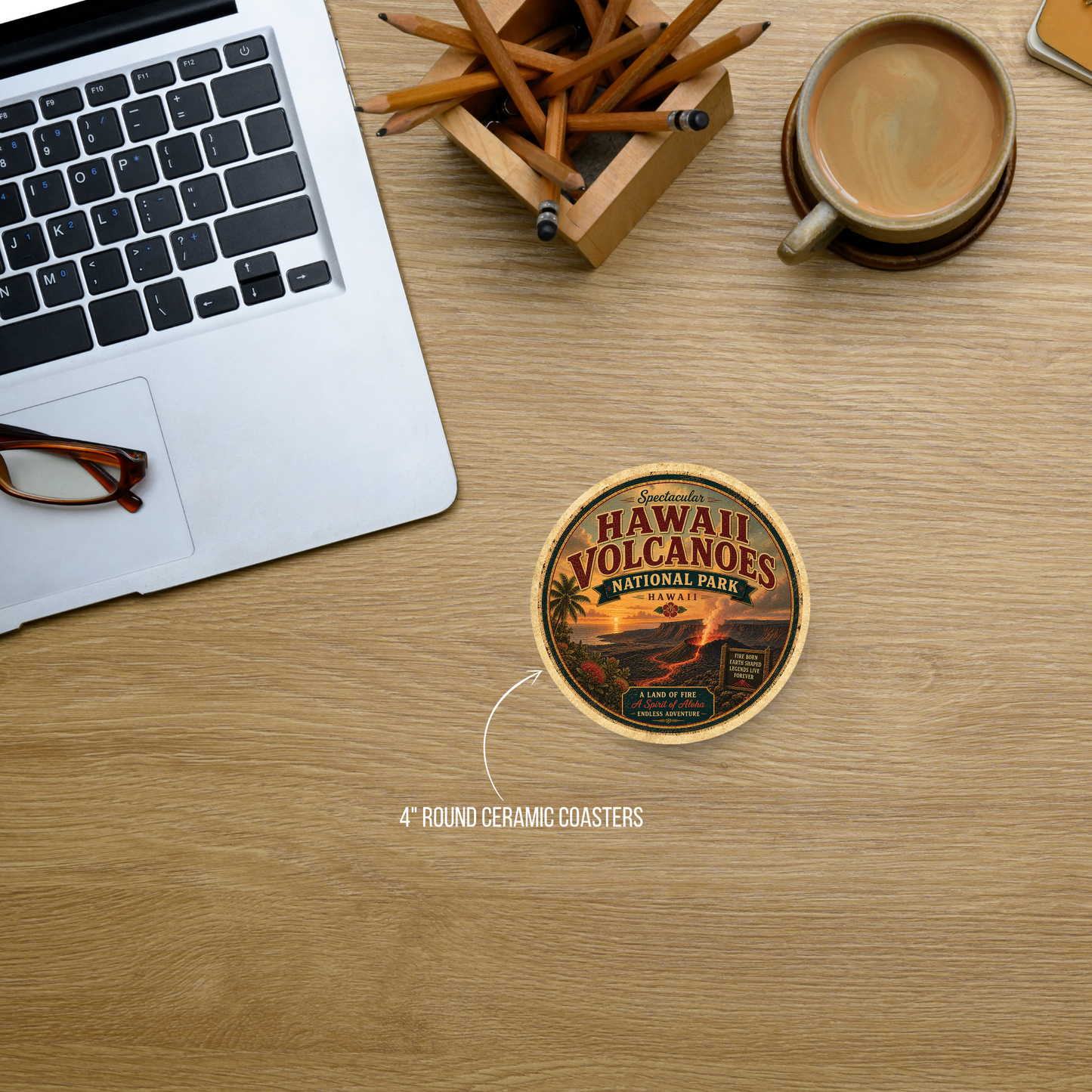 Hawaii Volcanoes National Park Ceramic Coaster – 4" Round