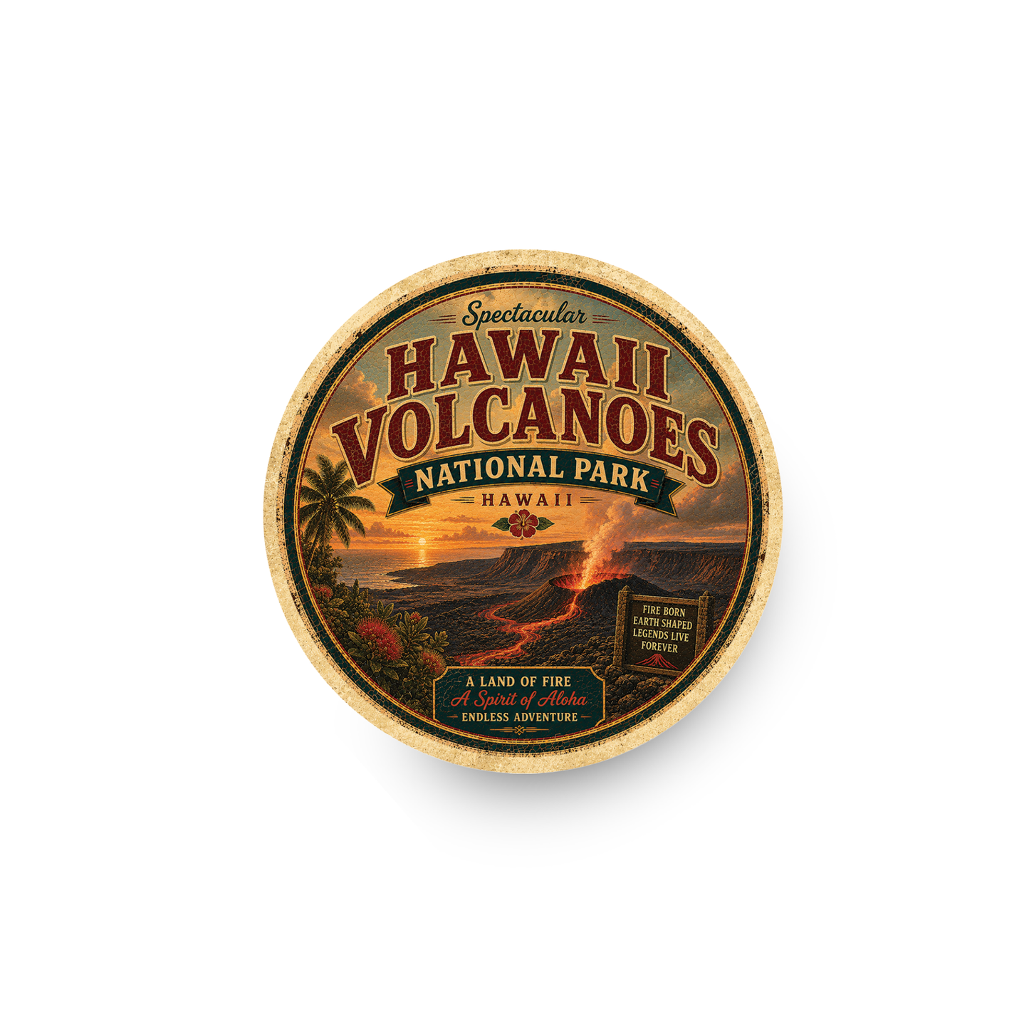 Hawaii Volcanoes National Park Ceramic Coaster – 4" Round