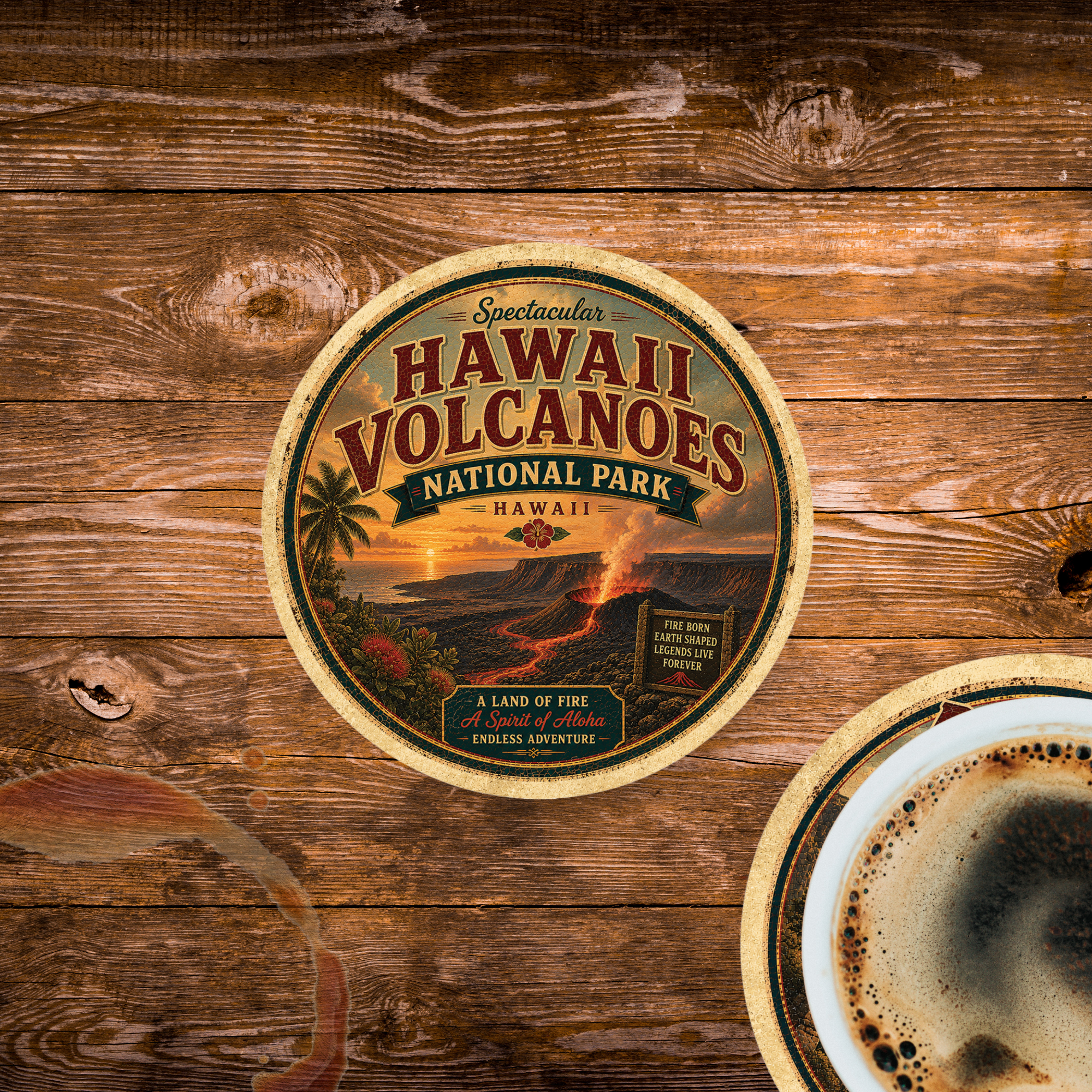 Hawaii Volcanoes National Park Ceramic Coaster – 4" Round