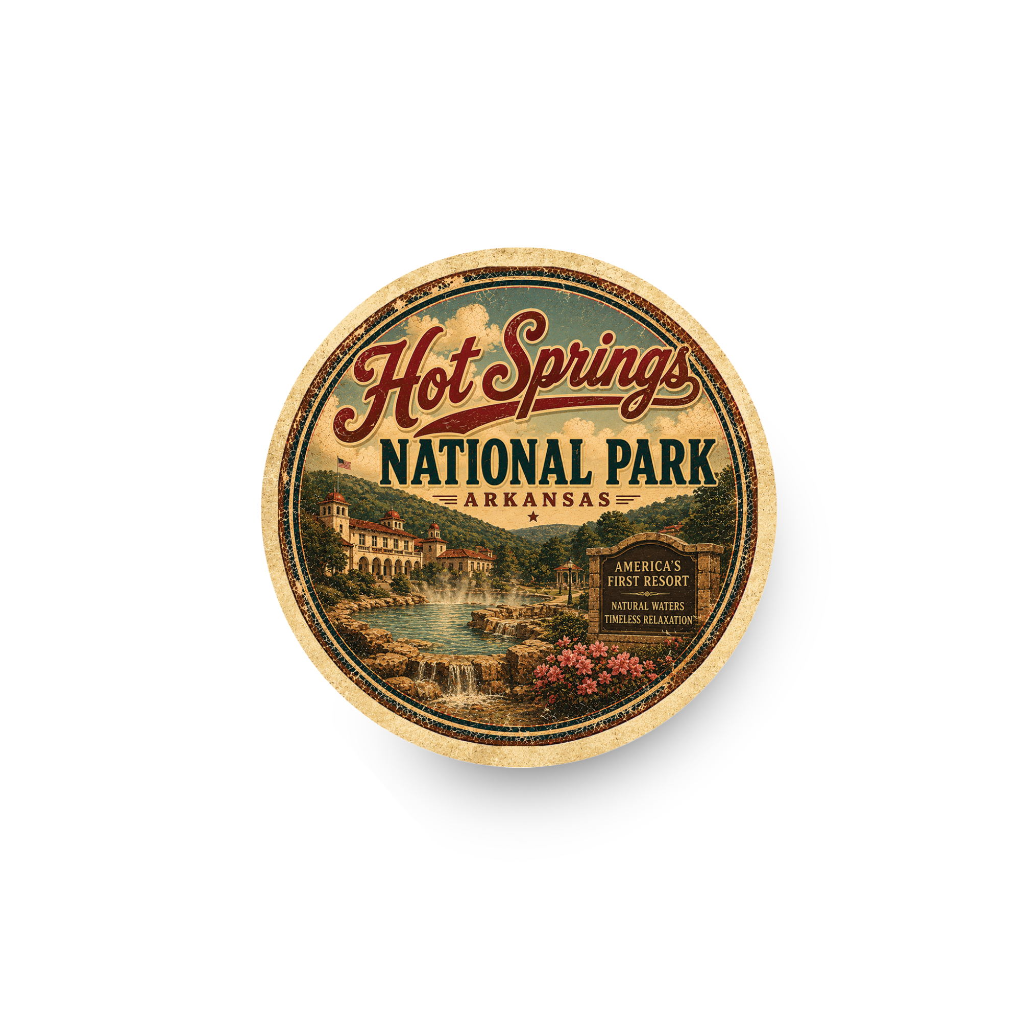 Hot Springs National Park Ceramic Coaster – 4" Round