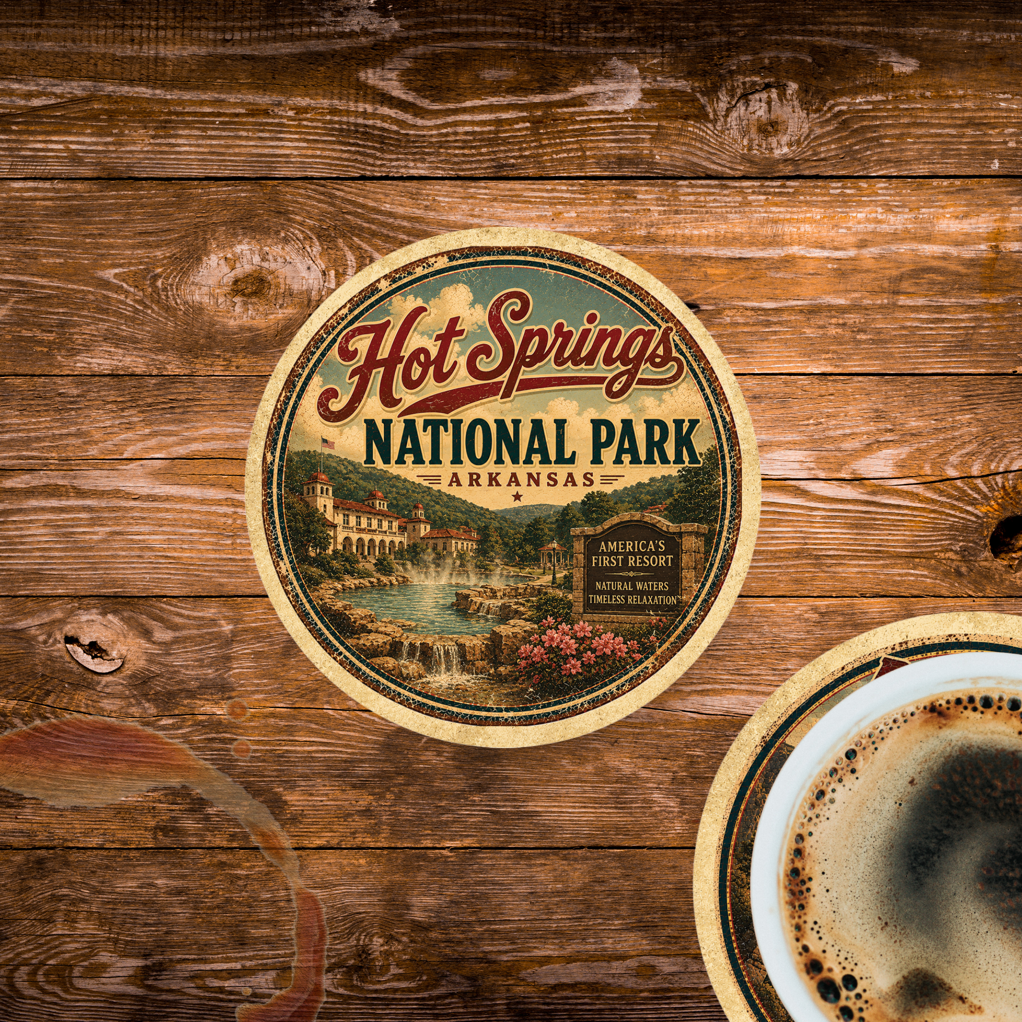 Hot Springs National Park Ceramic Coaster – 4" Round