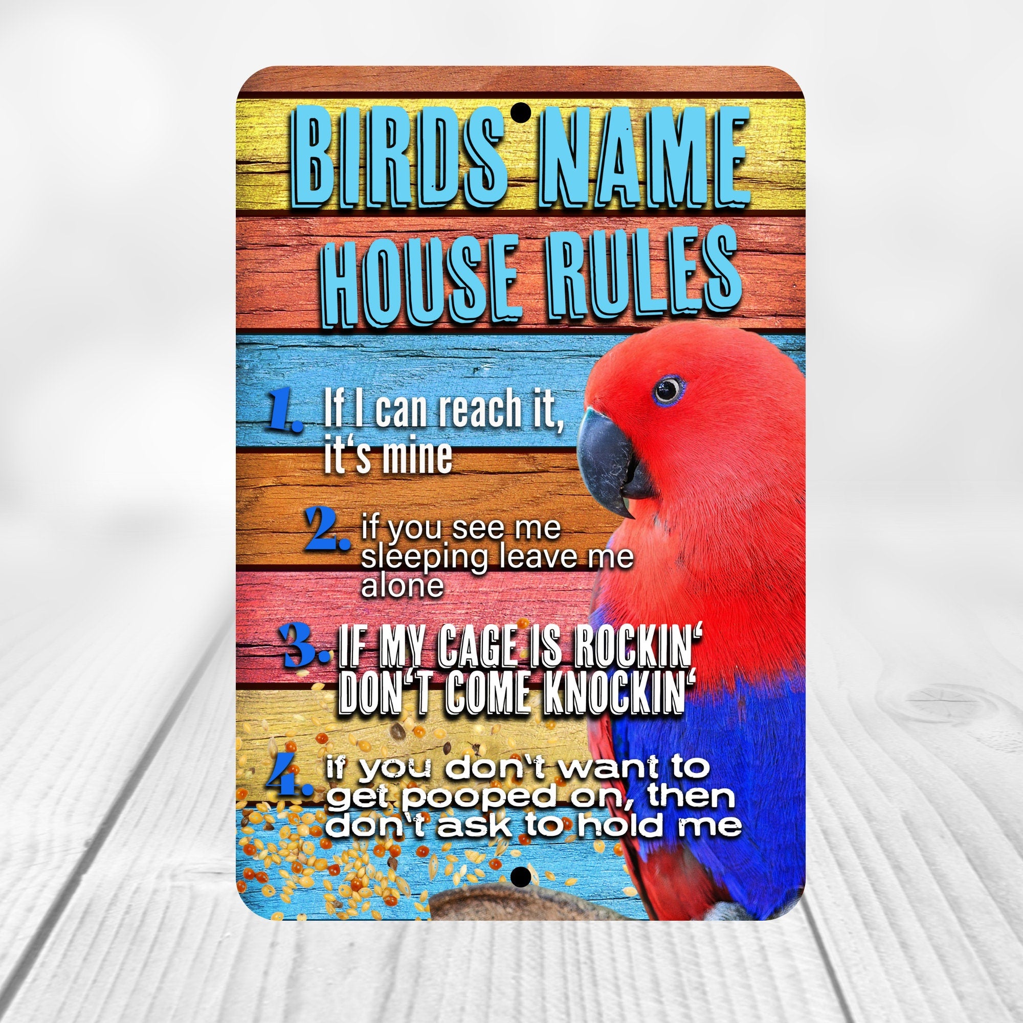 Personalized Red Eclectus House Rules Sign