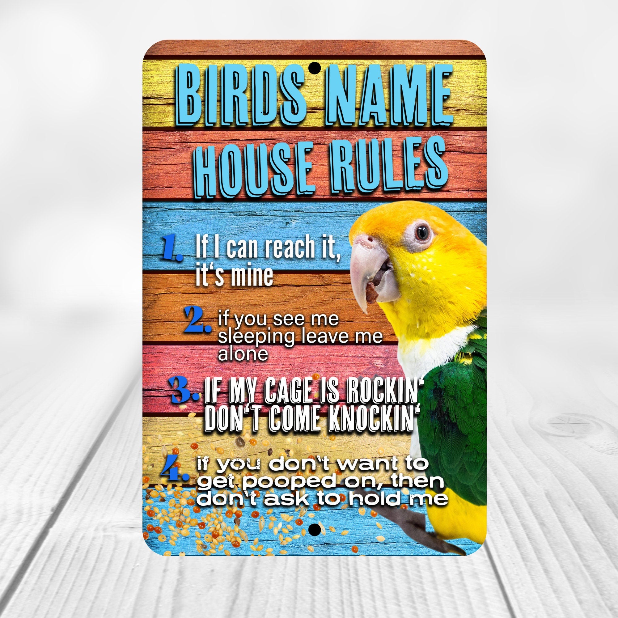 Custom White Belly Caique Sign
