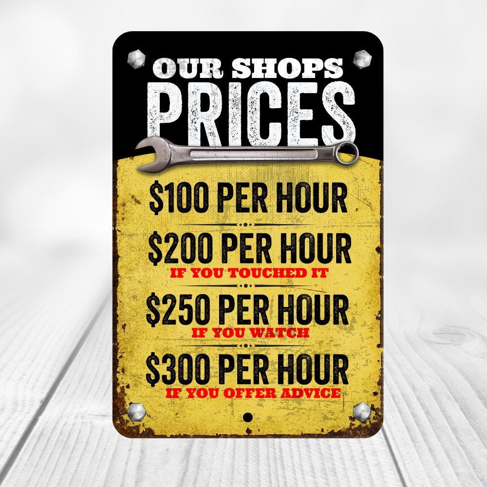 Funny Mechanic Price List Sign