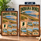 Indiana Dunes National Park facts sign shown in 8 by 12 and 12 by 18 inch sizes
