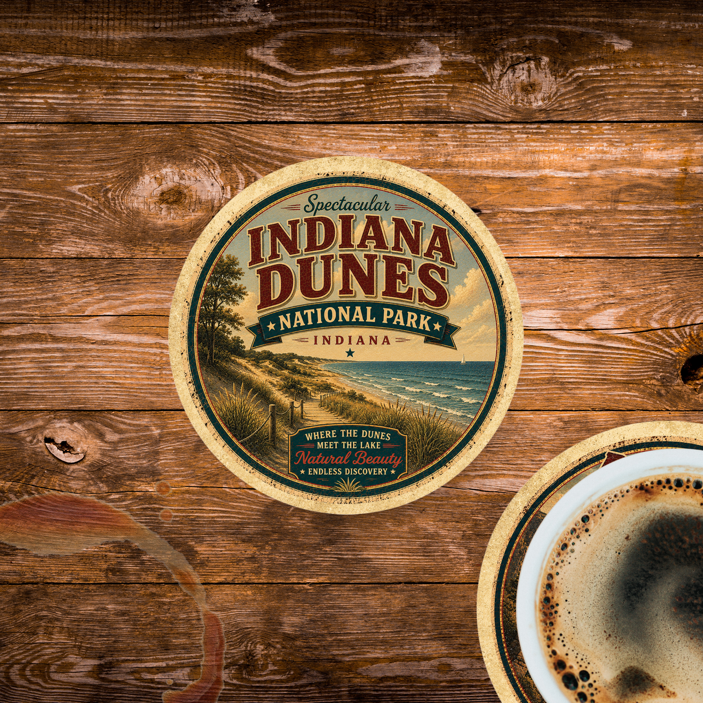 Indiana Dunes National Park Ceramic Coaster – 4" Round