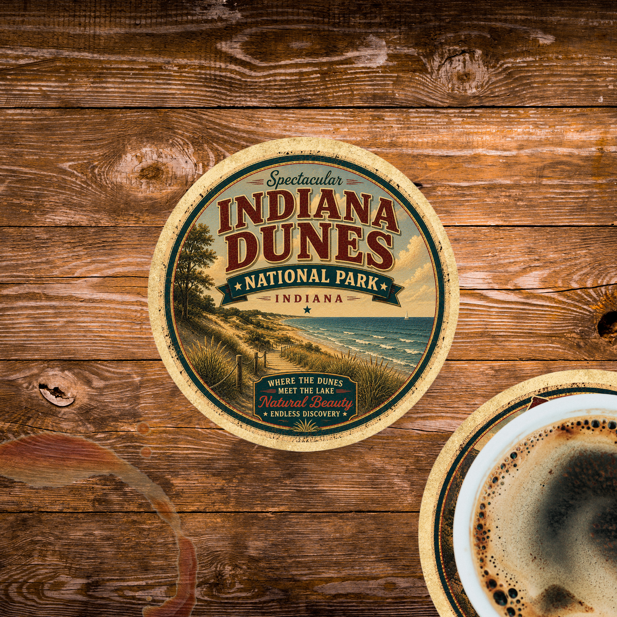Indiana Dunes National Park Ceramic Coaster – 4" Round