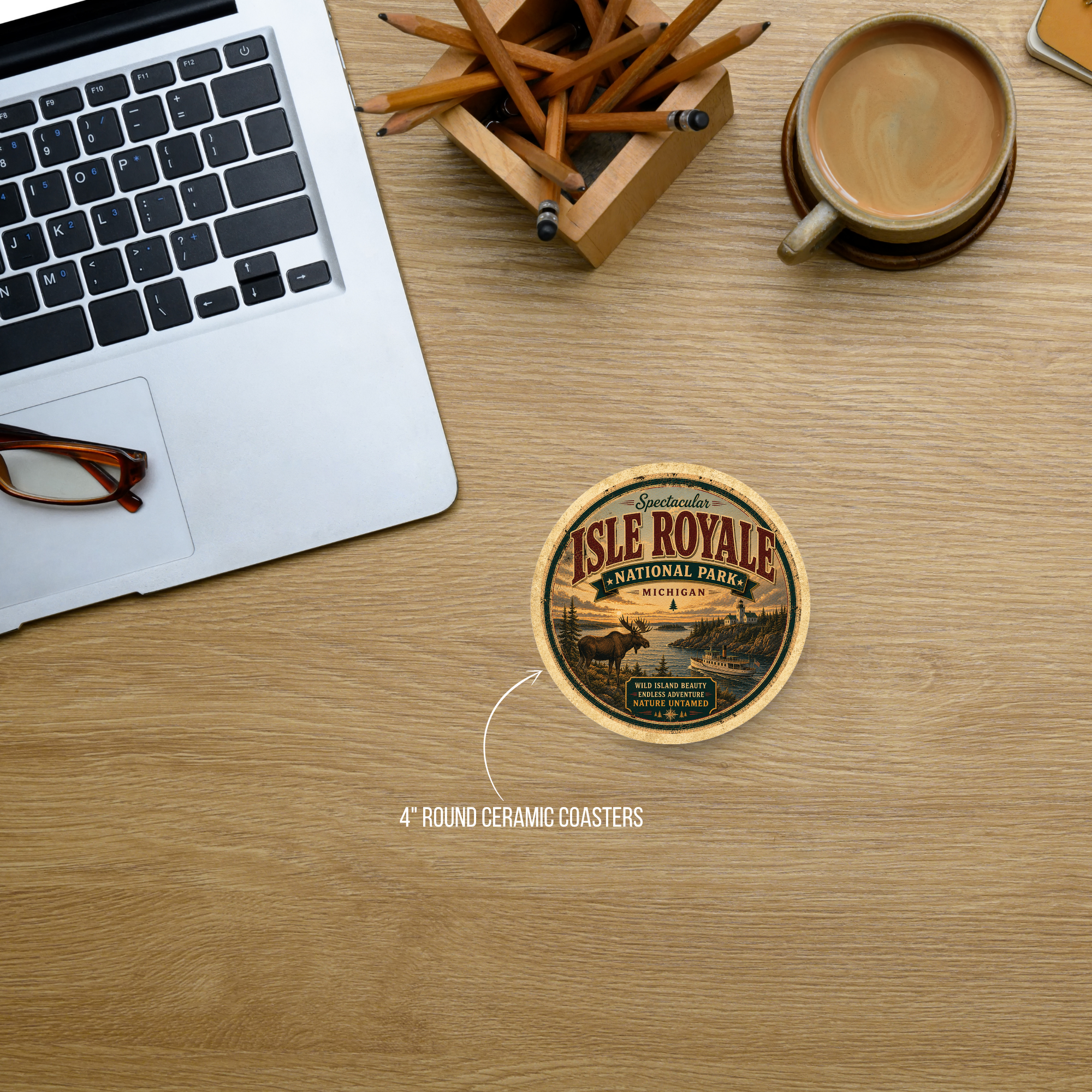 Isle Royale National Park Ceramic Coaster – 4" Round