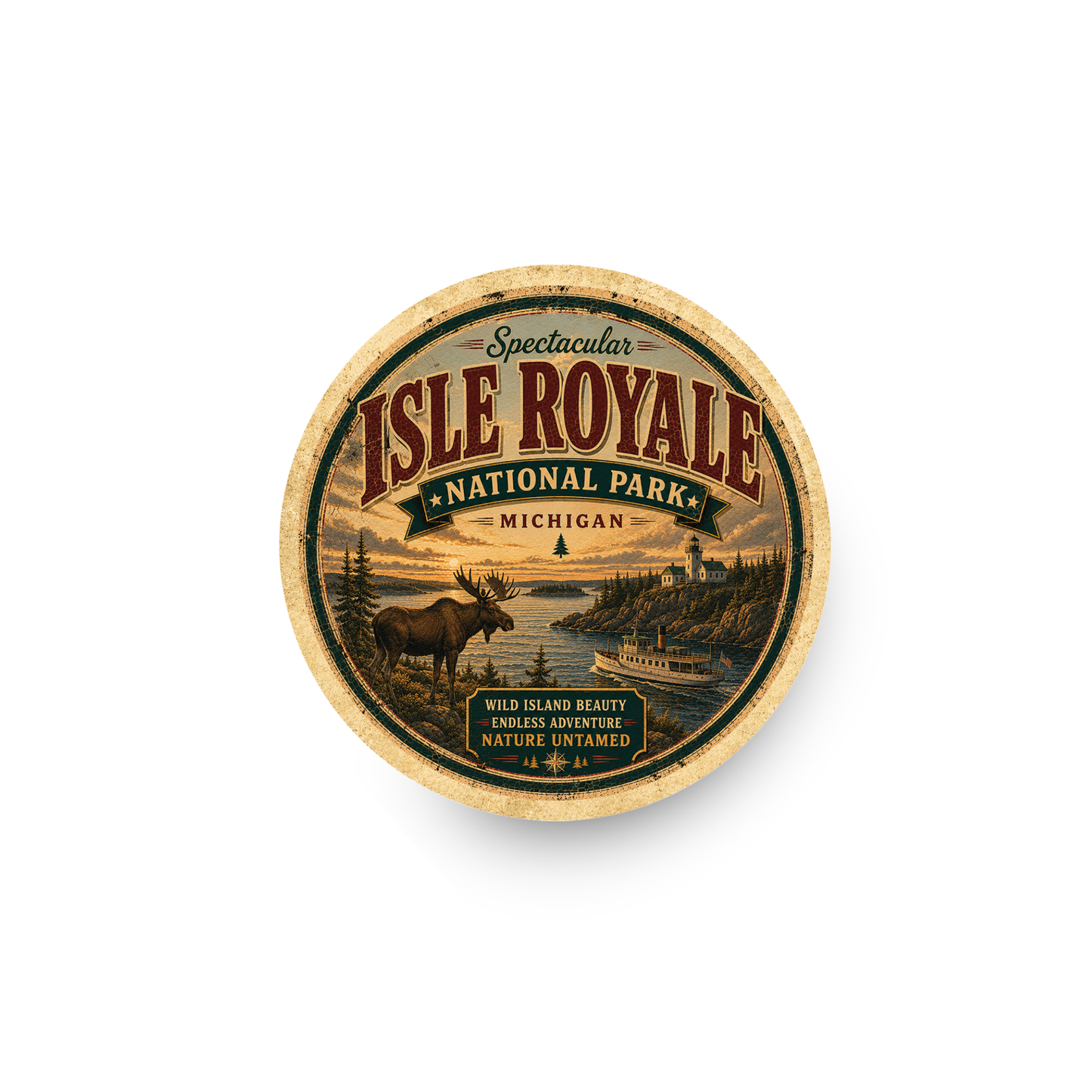 Isle Royale National Park Ceramic Coaster – 4" Round