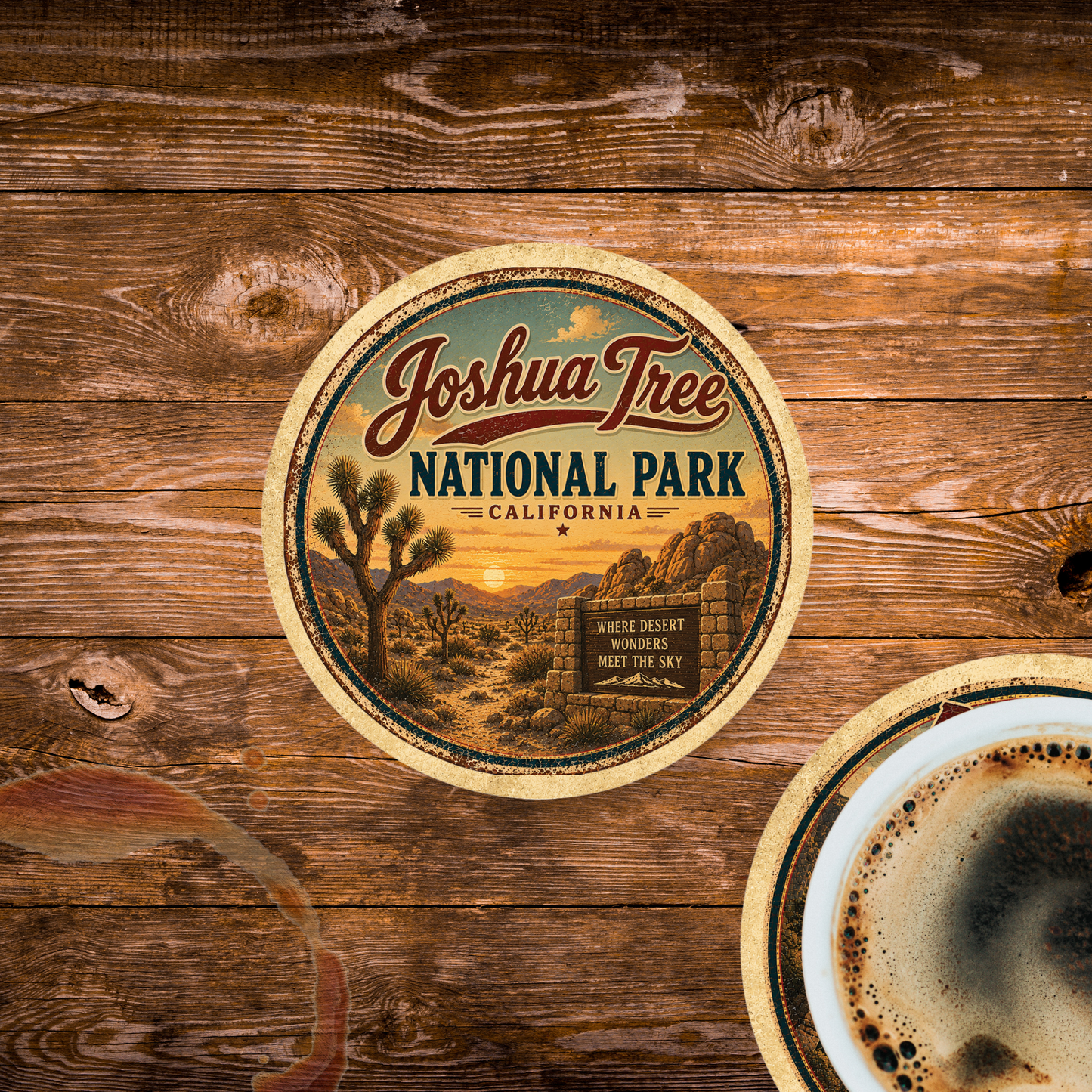 Joshua Tree National Park Ceramic Coaster – 4" Round
