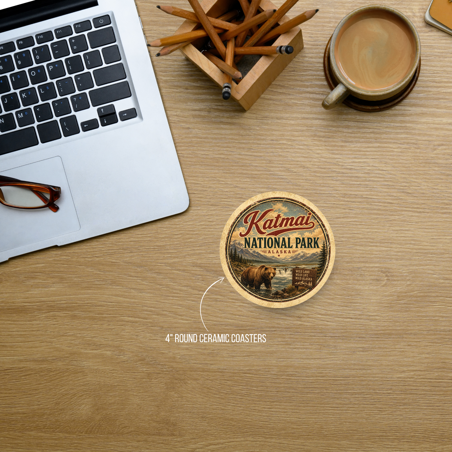 Katmai National Park Ceramic Coaster – 4" Round
