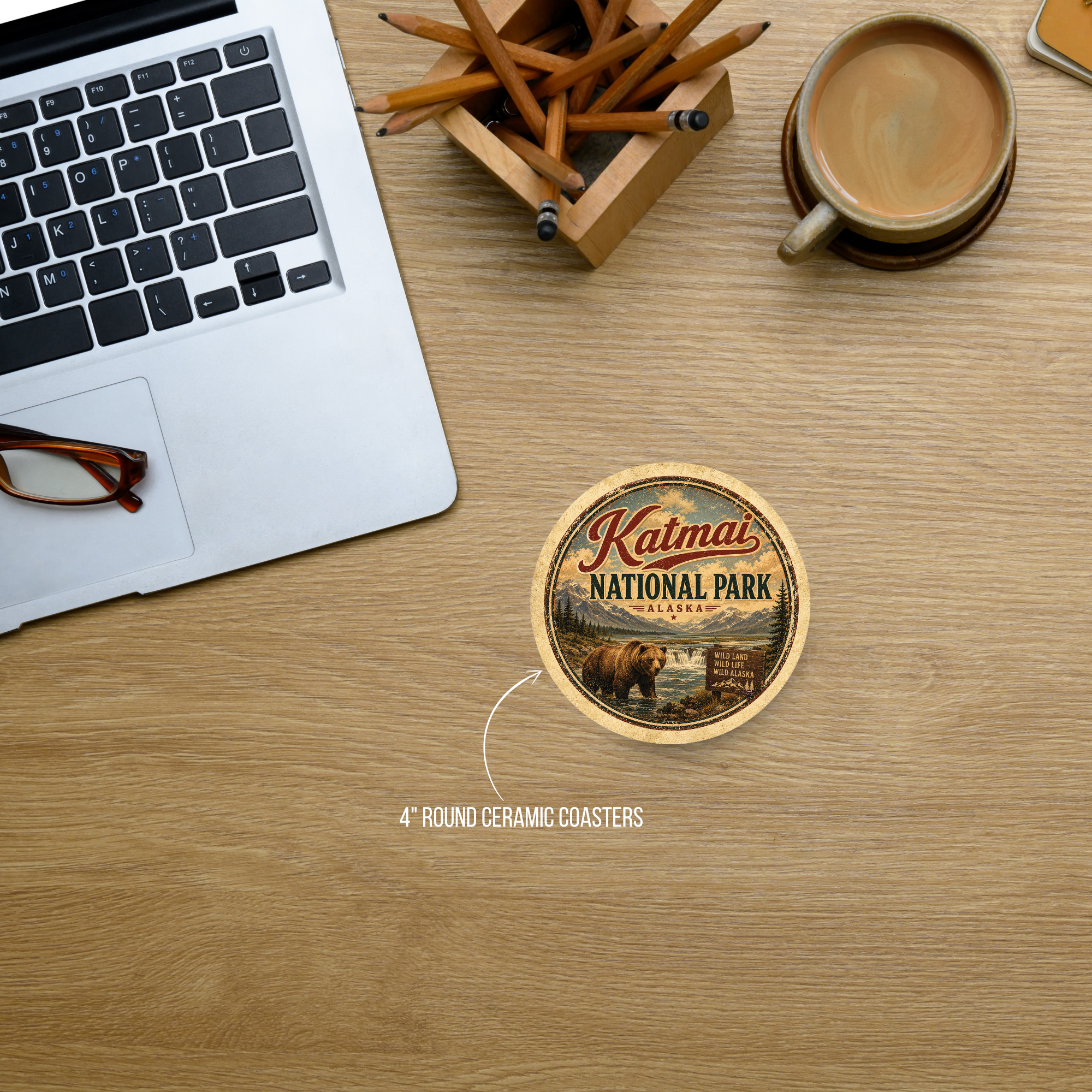 Katmai National Park Ceramic Coaster – 4" Round