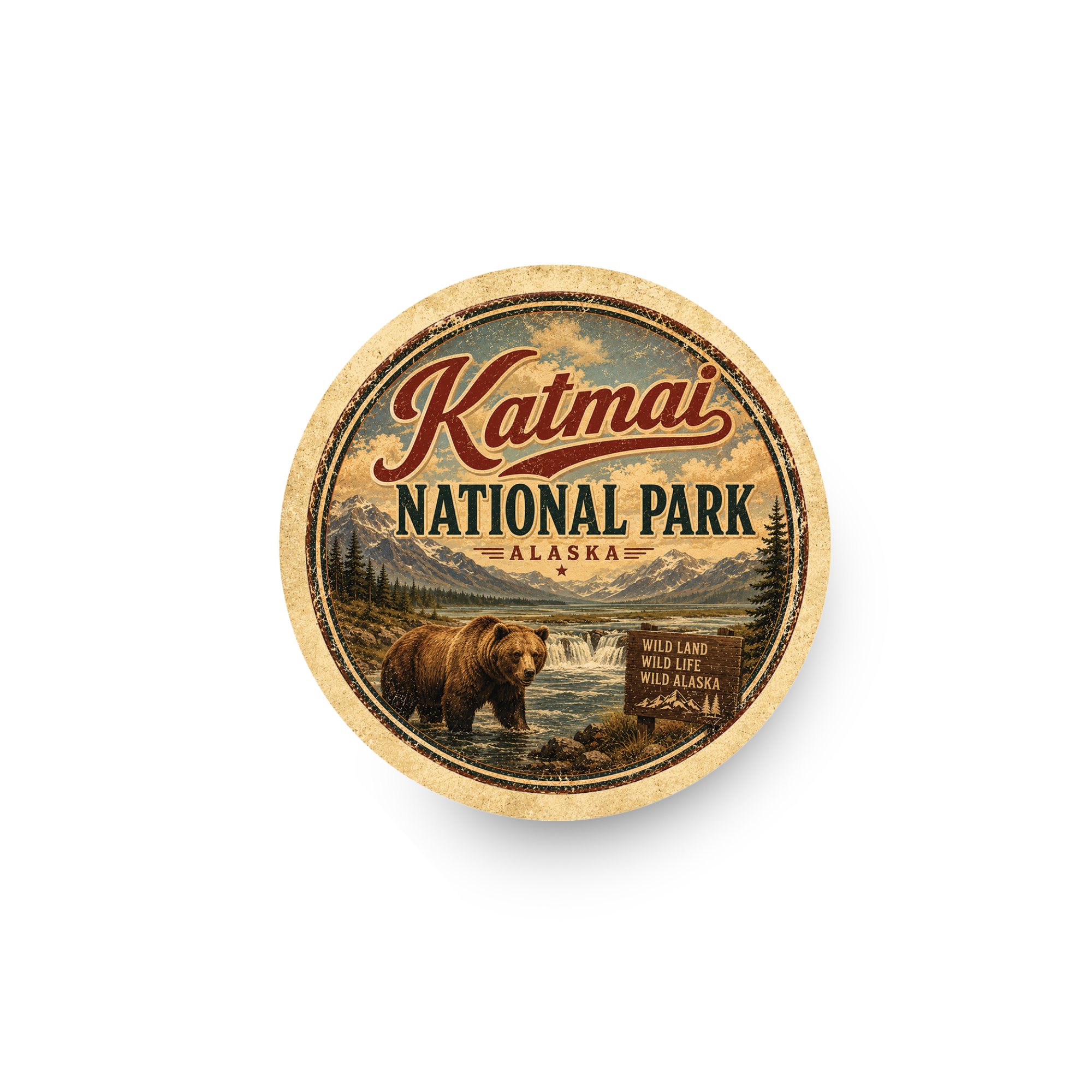 Katmai National Park Ceramic Coaster – 4" Round