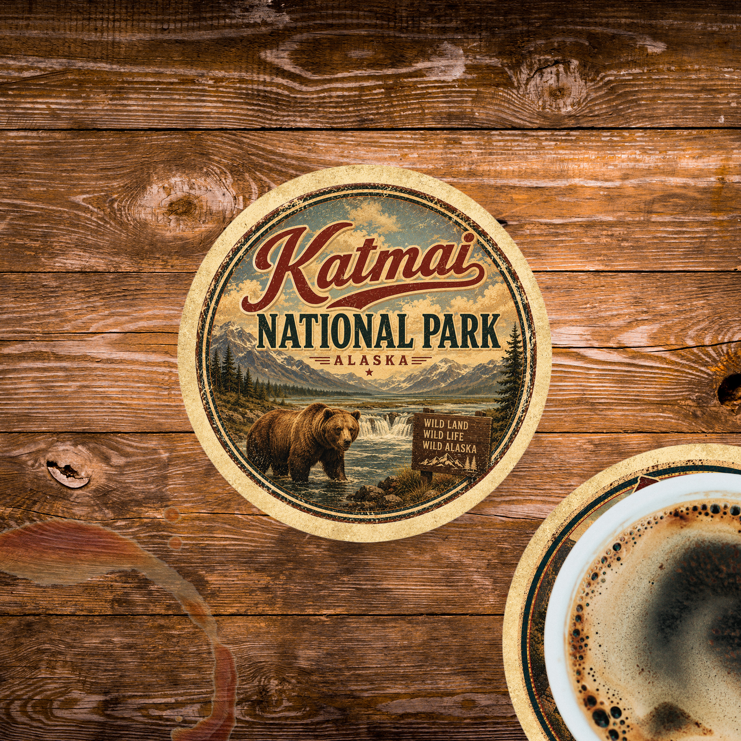 Katmai National Park Ceramic Coaster – 4" Round