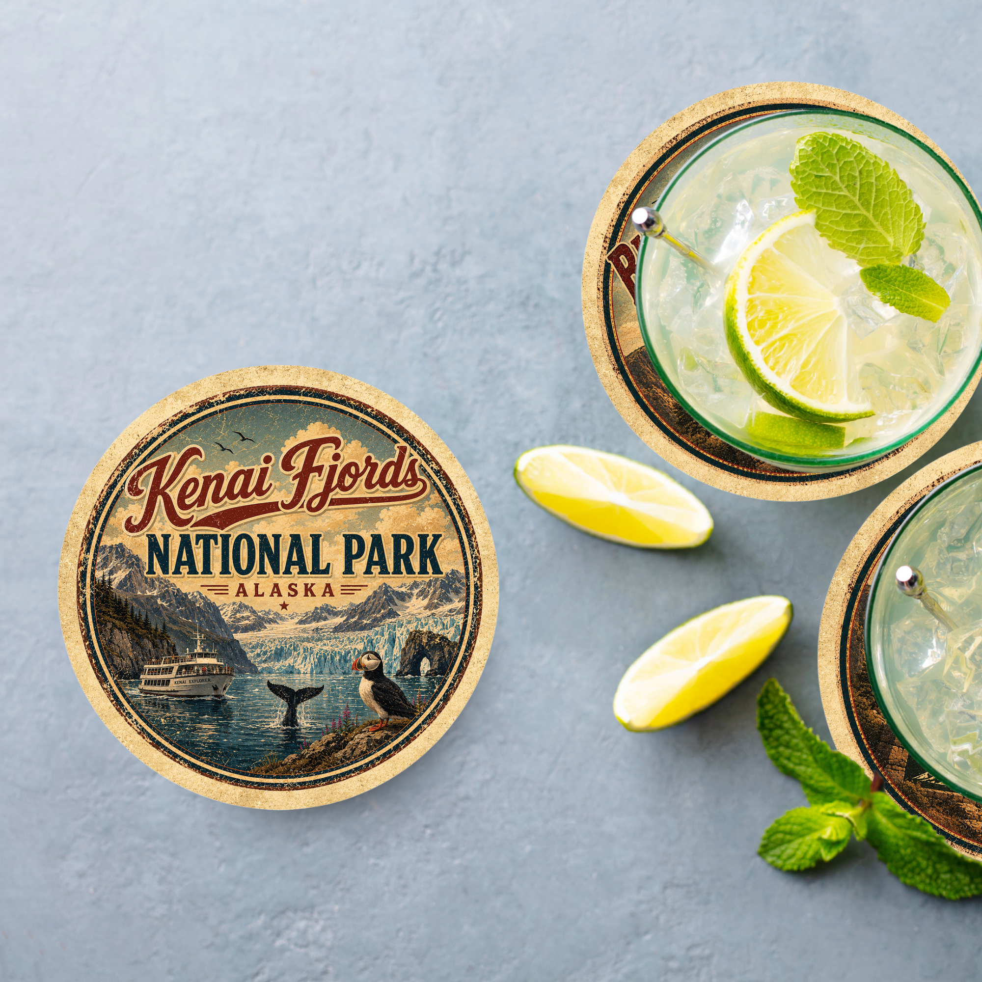 Kenai Fjords National Park Ceramic Coaster – 4" Round