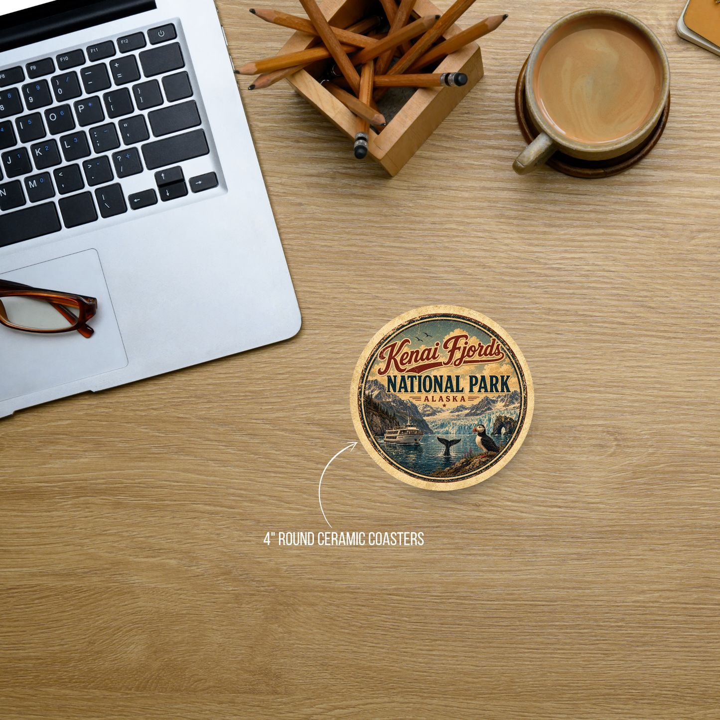 Kenai Fjords National Park Ceramic Coaster – 4" Round