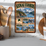 Kenai Fjords National Park facts aluminum sign displayed in a kitchen