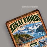Kenai Fjords National Park aluminum sign with rounded corners and mounting holes