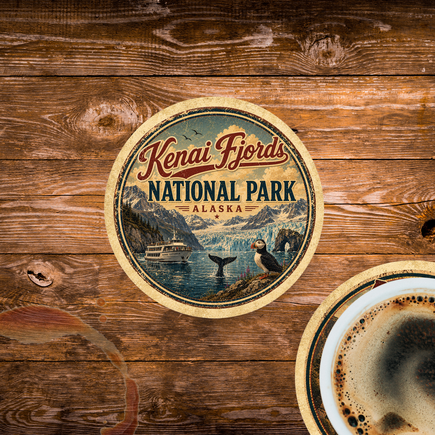 Kenai Fjords National Park Ceramic Coaster – 4" Round