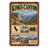 Kings Canyon National Park facts aluminum sign with vintage California mountain artwork