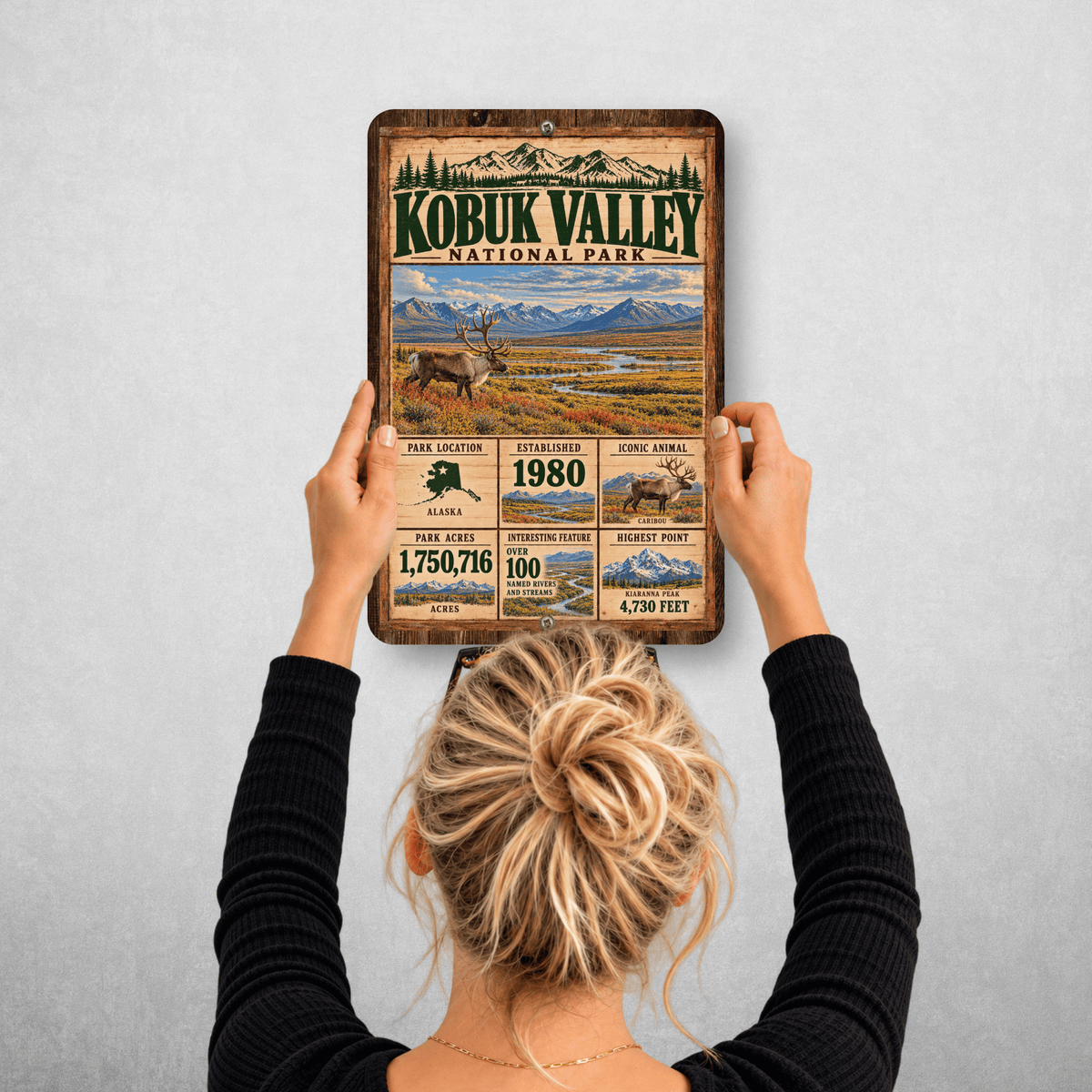 Kobuk Valley National Park aluminum sign hanging on a wall