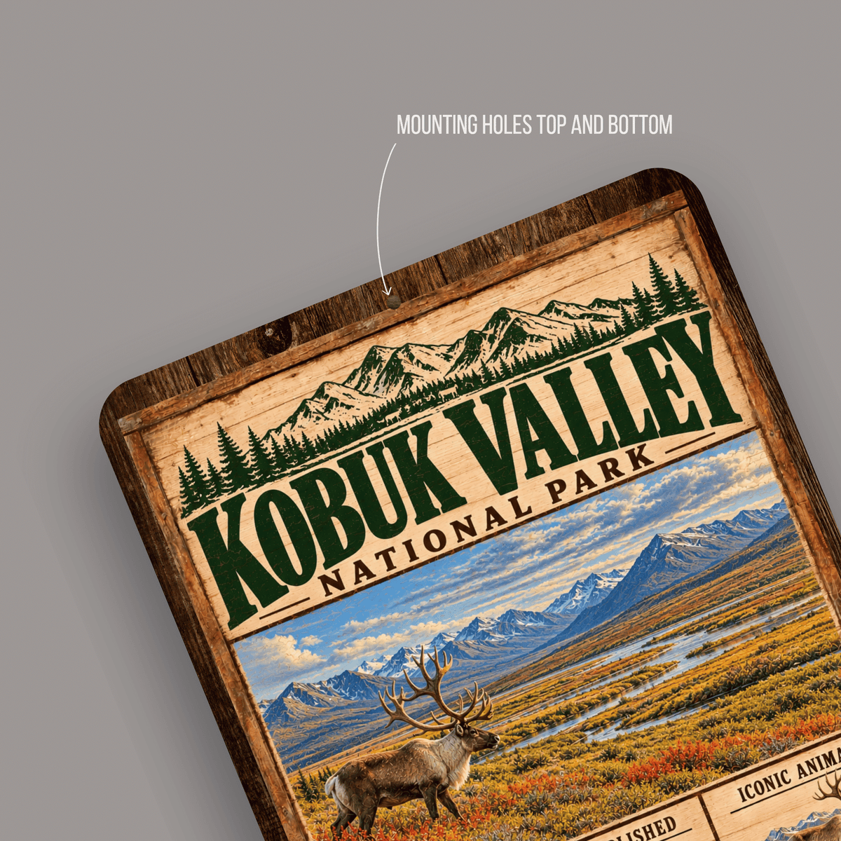 Kobuk Valley National Park aluminum sign showing rounded corners and mounting holes