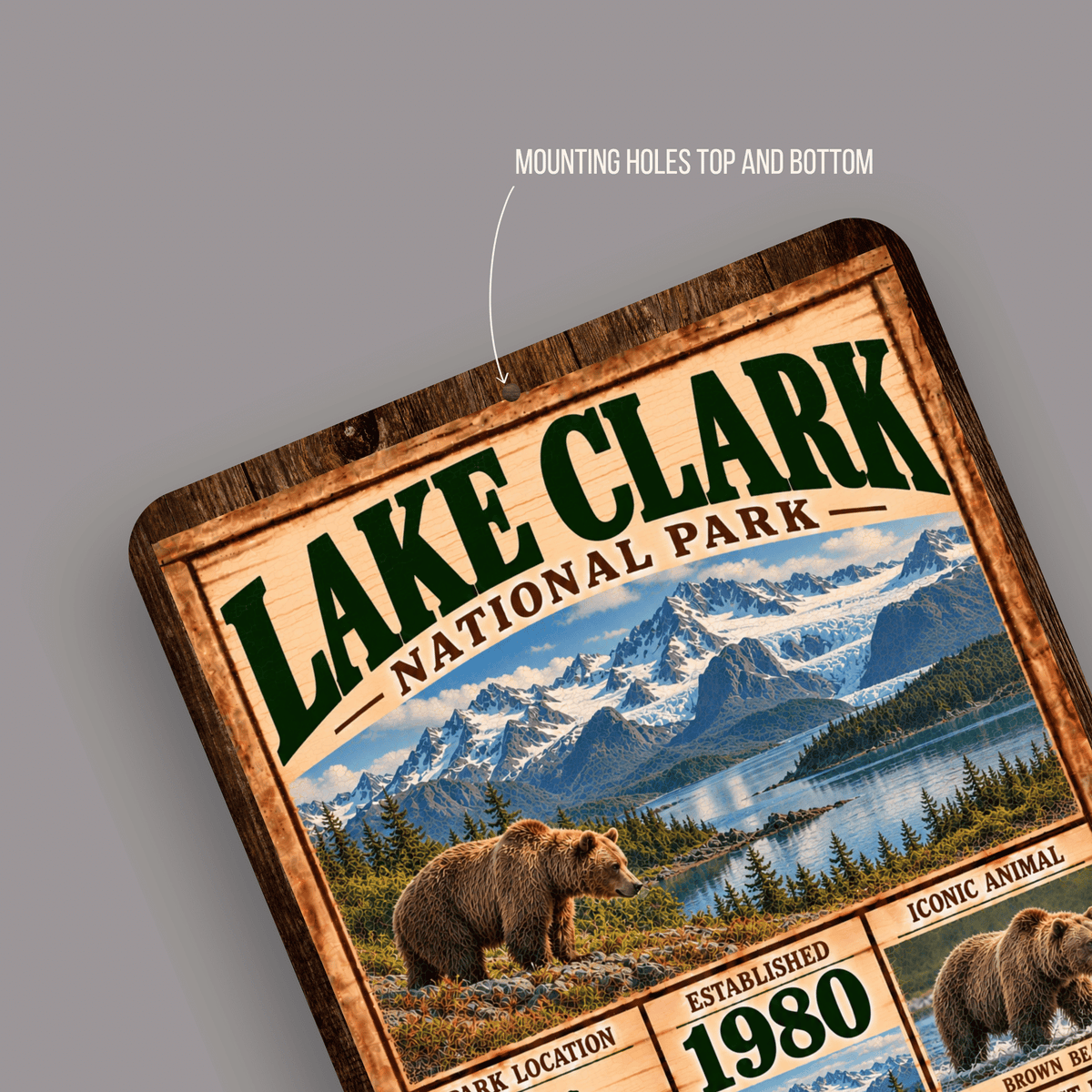 Lake Clark National Park aluminum sign showing rounded corners and mounting holes
