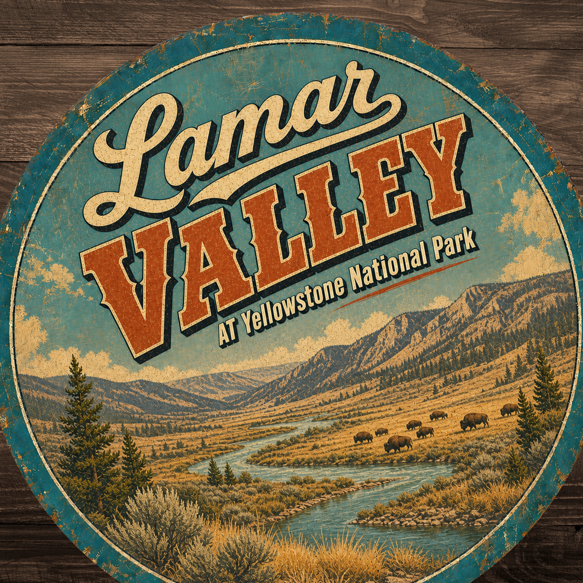 Lamar Valley Yellowstone National Park Sign 12" Round