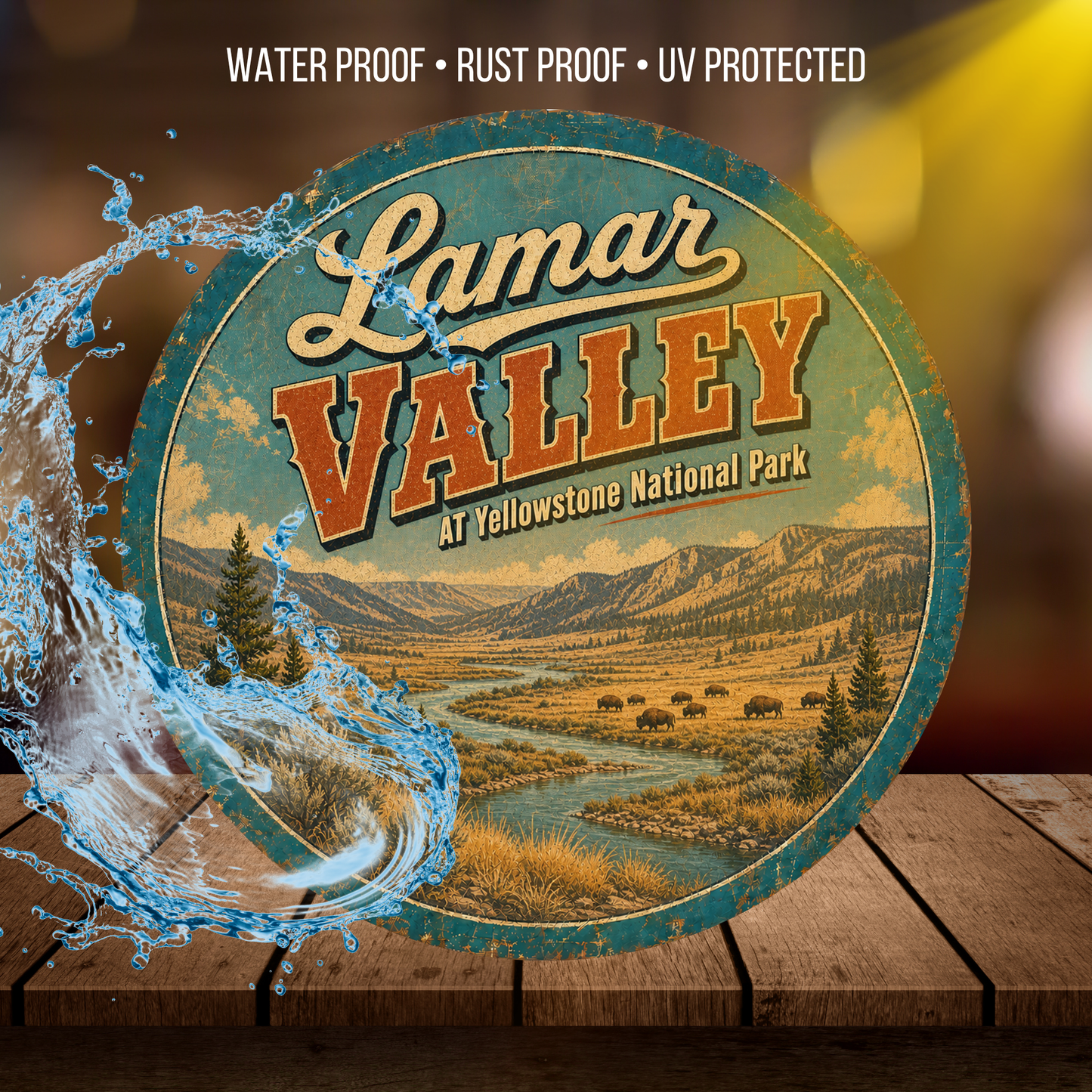 Lamar Valley Yellowstone National Park Sign 12" Round