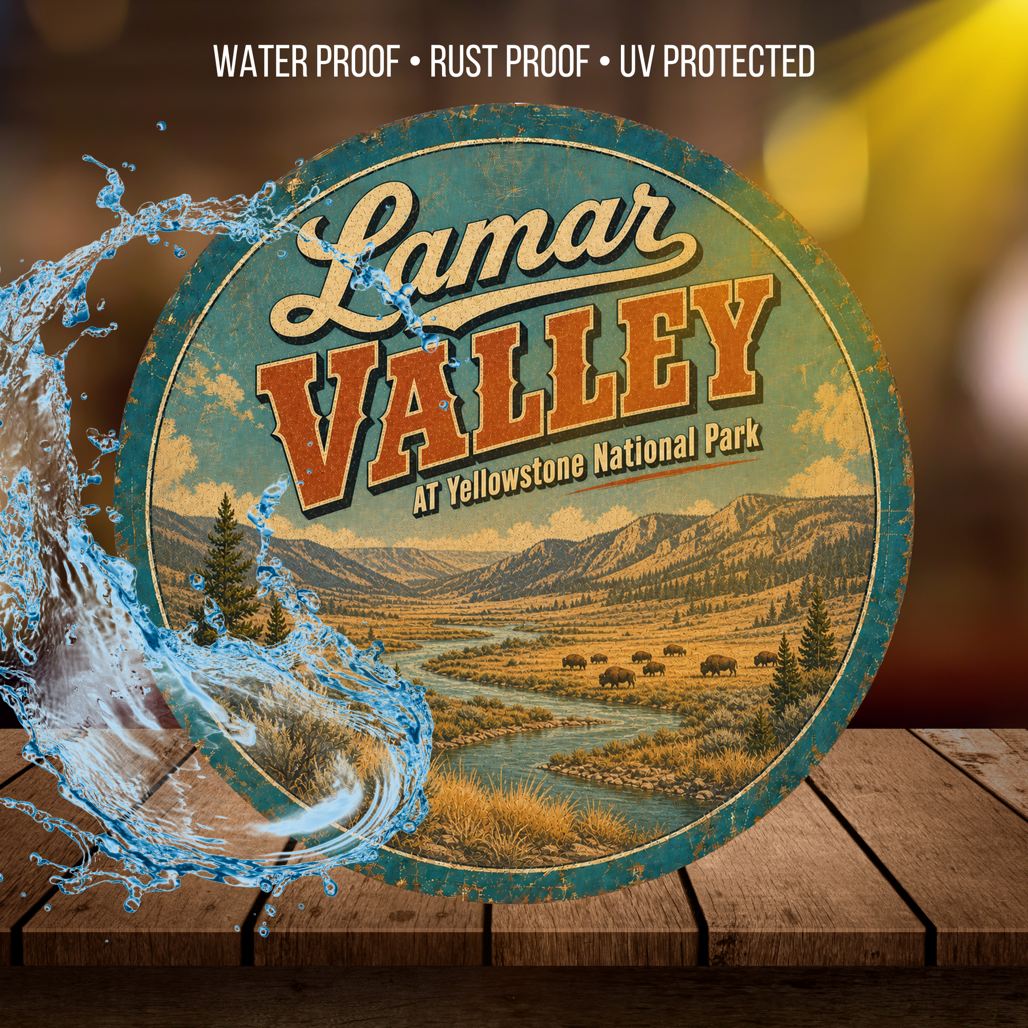 Lamar Valley Yellowstone National Park Sign 12" Round