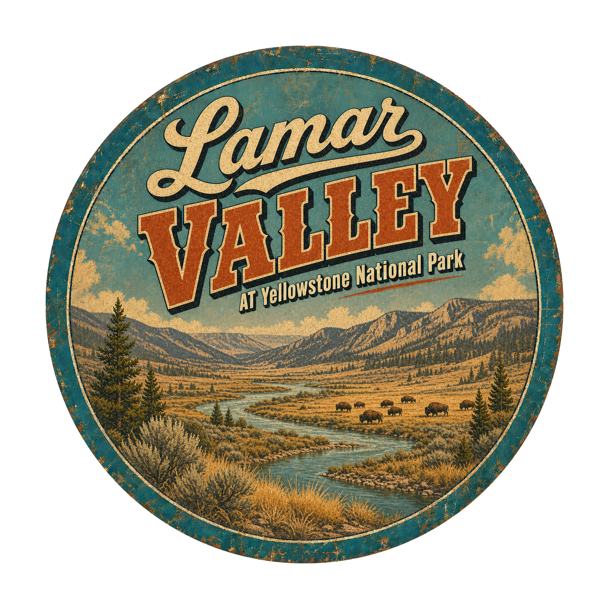 Lamar Valley Yellowstone National Park Sign 12" Round