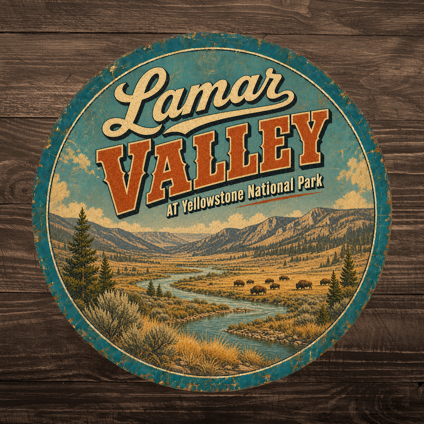 Lamar Valley Yellowstone National Park Sign 12" Round