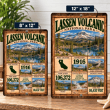 Lassen Volcanic National Park facts sign shown in 8 by 12 and 12 by 18 inch sizes