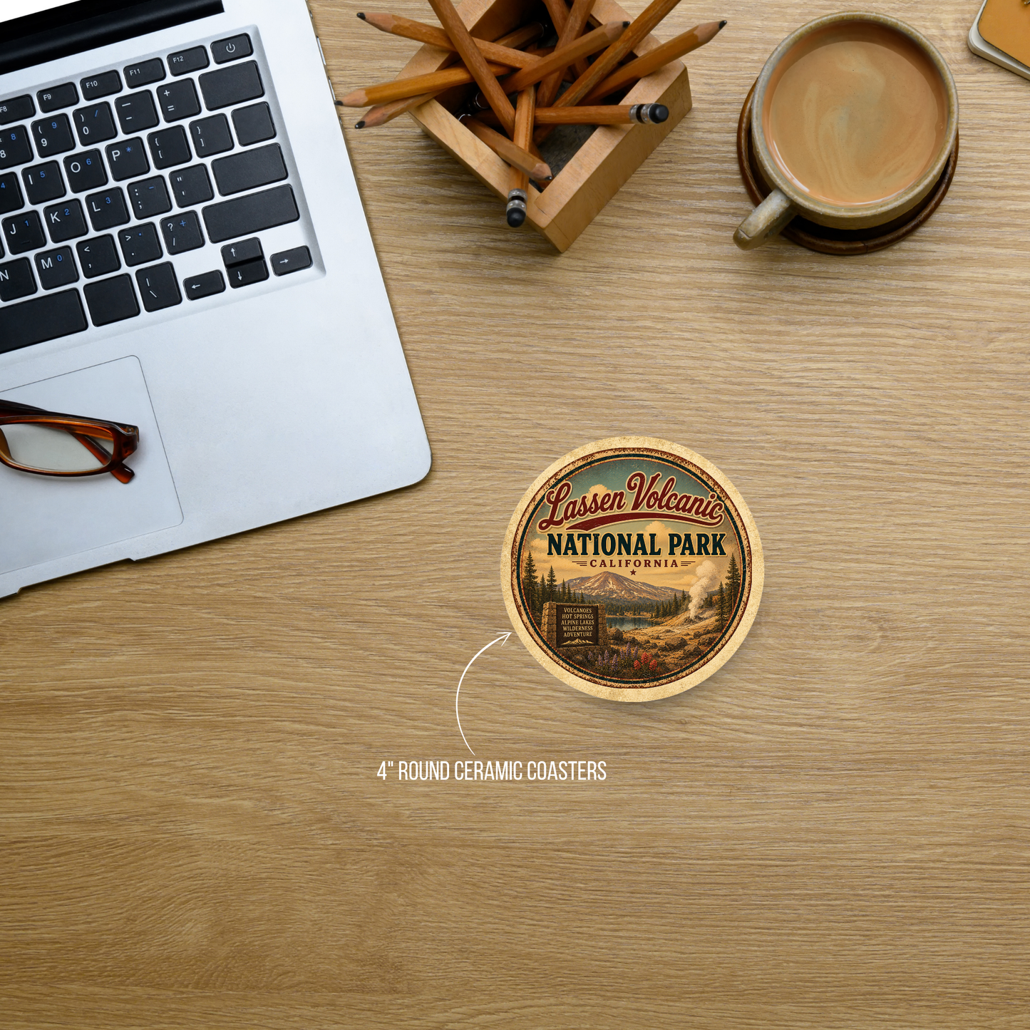 Lassen Volcanic National Park Ceramic Coaster – 4" Round