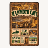 Mammoth Cave National Park facts aluminum sign with vintage Kentucky cave and bat artwork