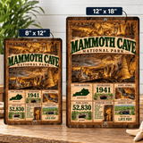 Mammoth Cave National Park facts sign shown in 8 by 12 and 12 by 18 inch sizes
