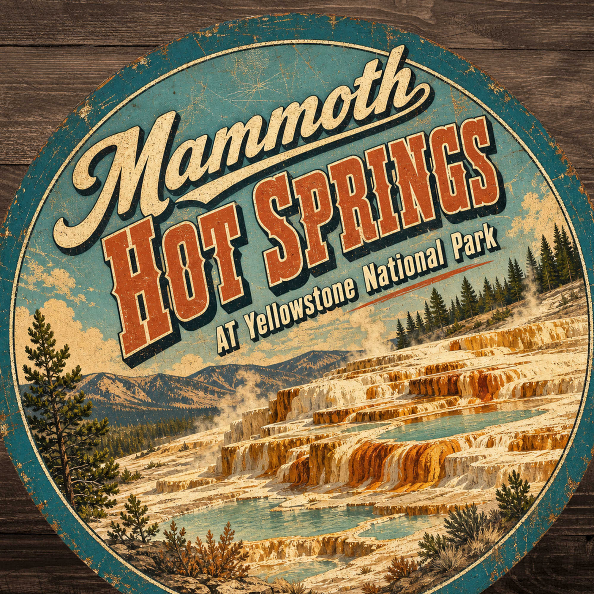 Mammoth Hot Springs Yellowstone National Park Sign 12" Round