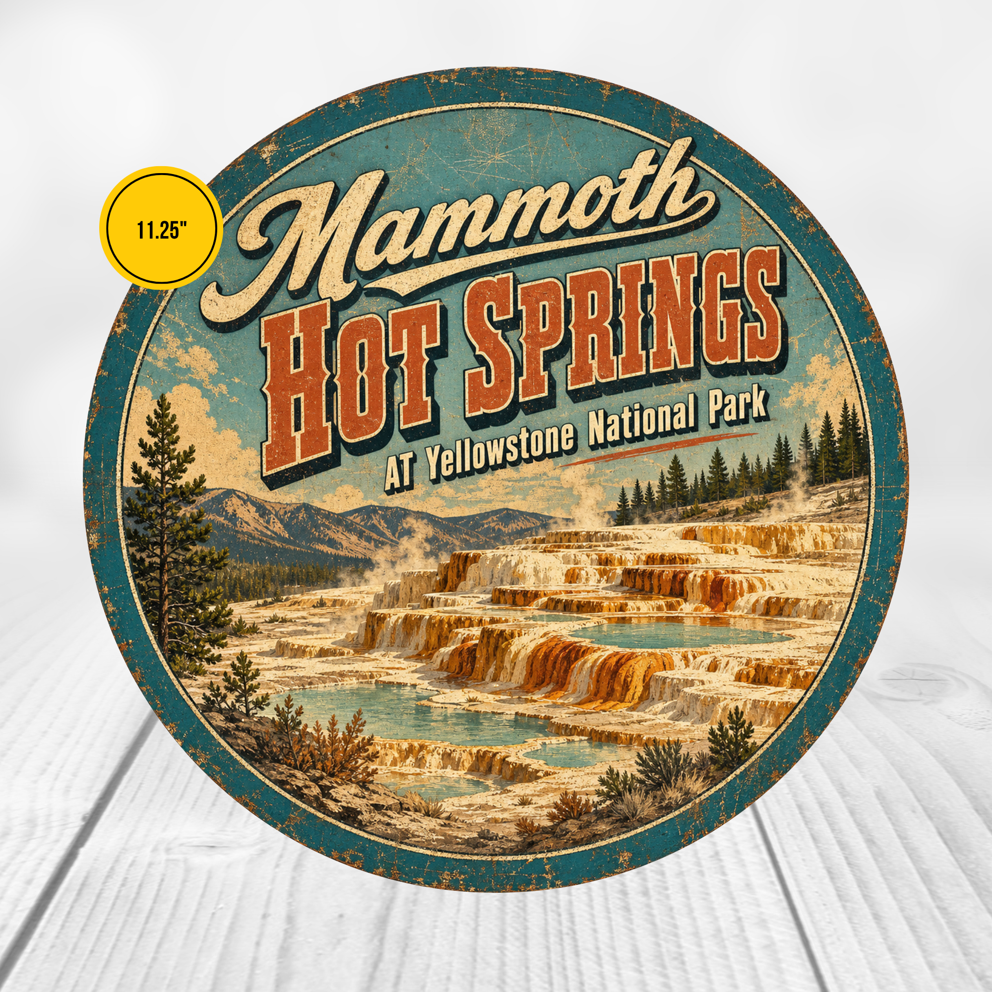 Mammoth Hot Springs Yellowstone National Park Sign 12" Round