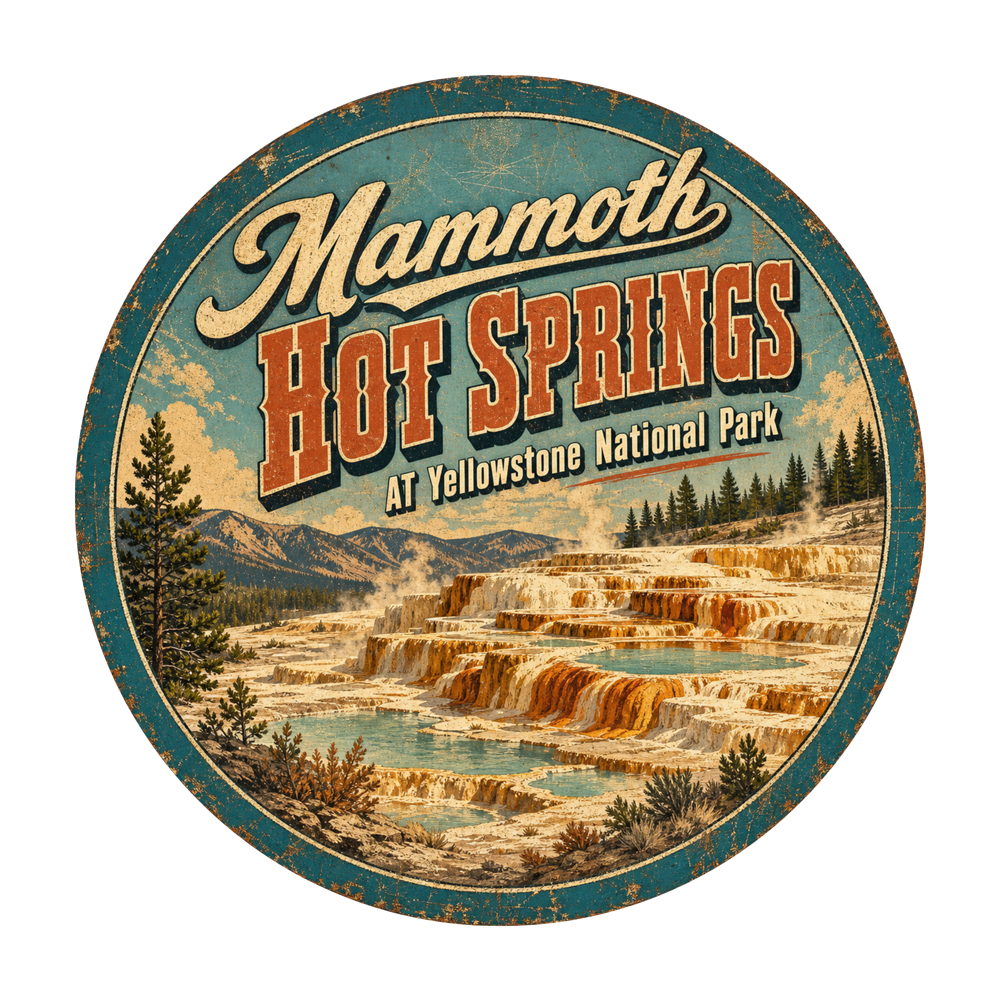 Mammoth Hot Springs Yellowstone National Park Sign 12" Round