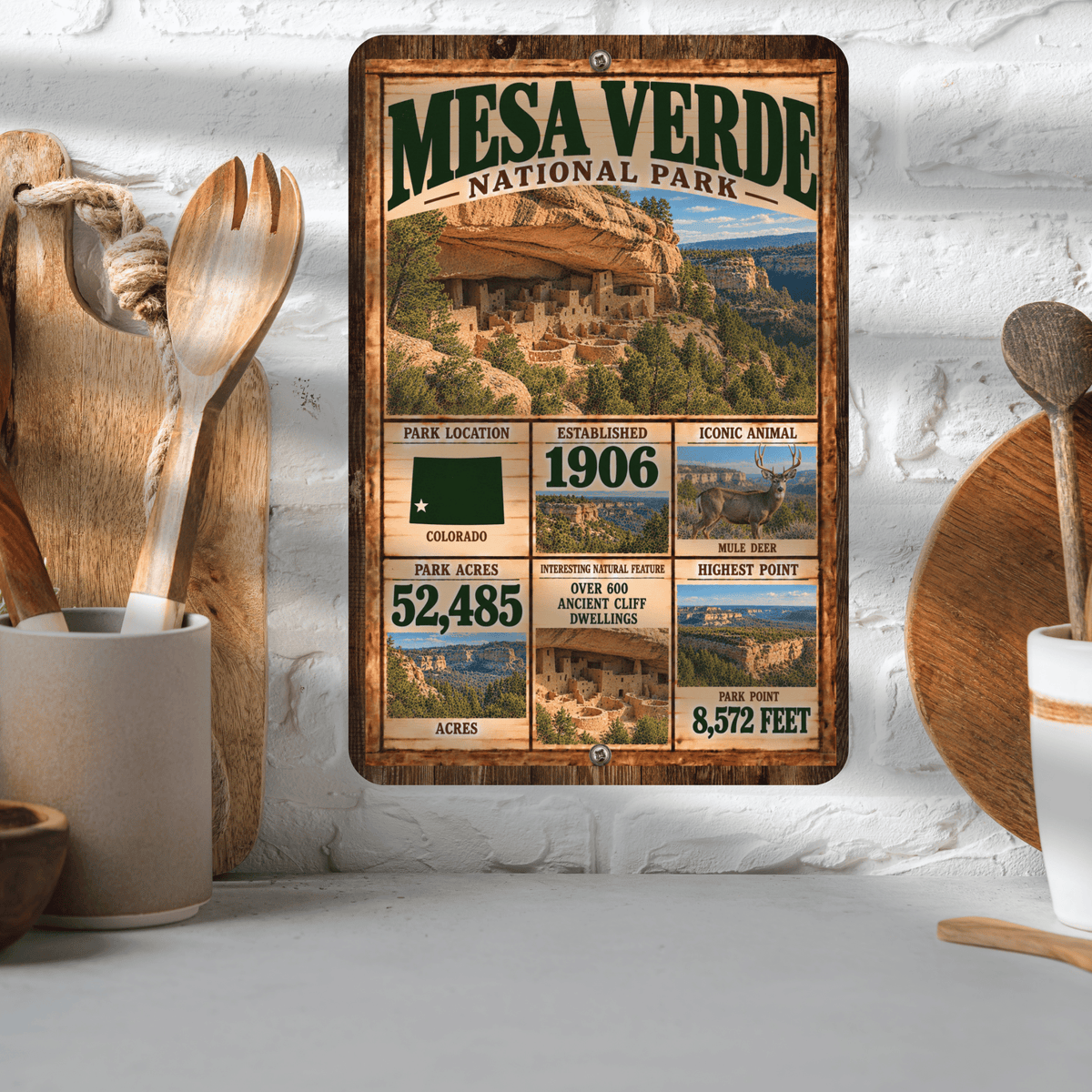 Mesa Verde National Park aluminum sign displayed in a kitchen