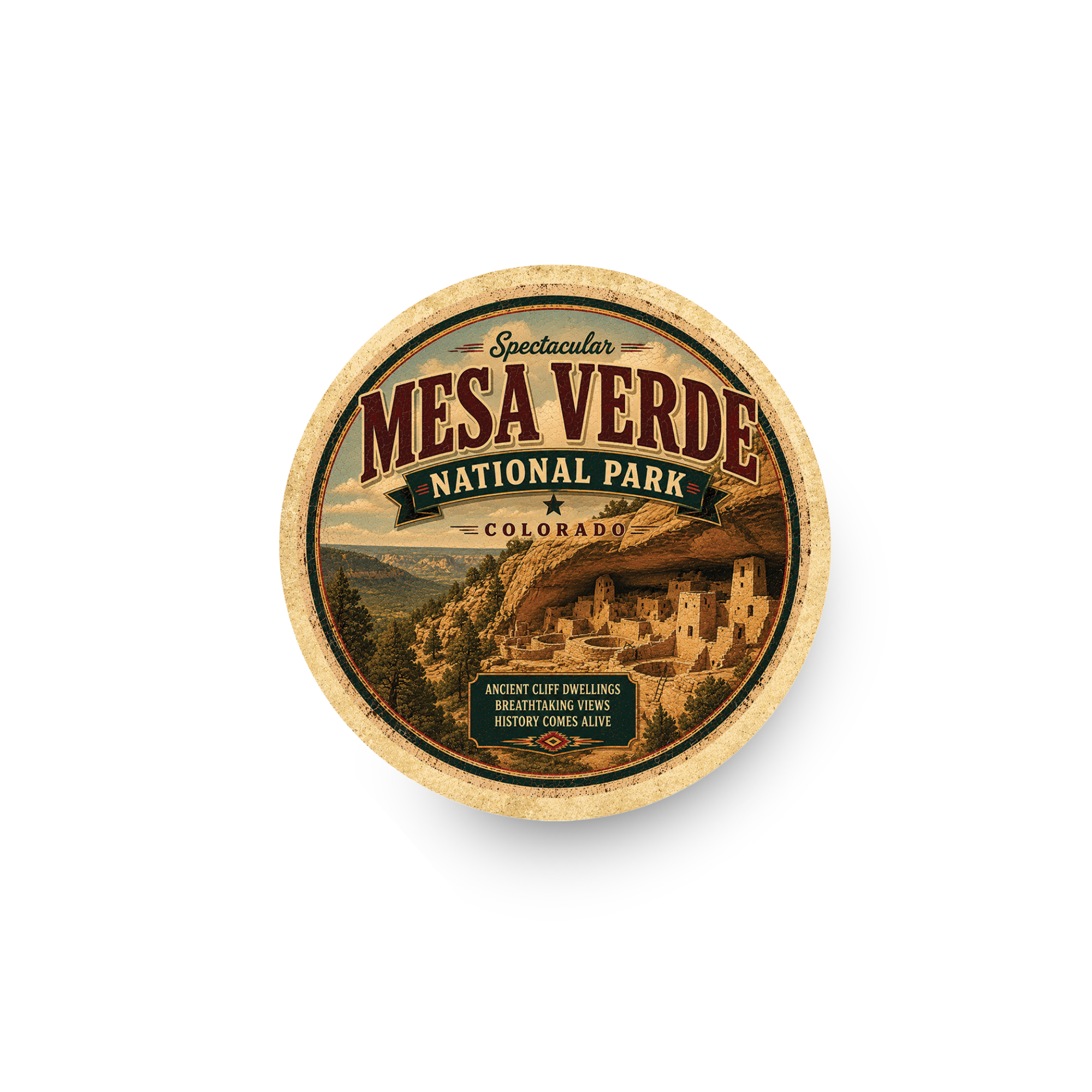 Mesa Verde National Park Ceramic Coaster – 4" Round