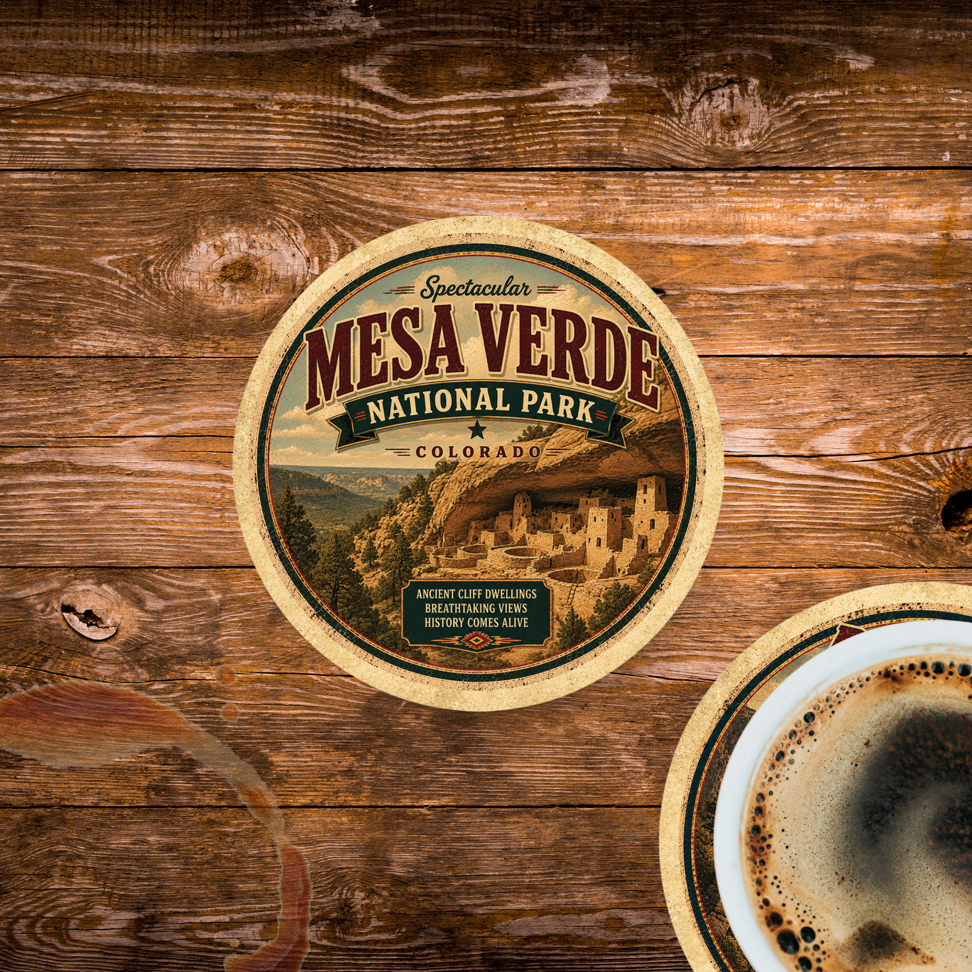 Mesa Verde National Park Ceramic Coaster – 4" Round
