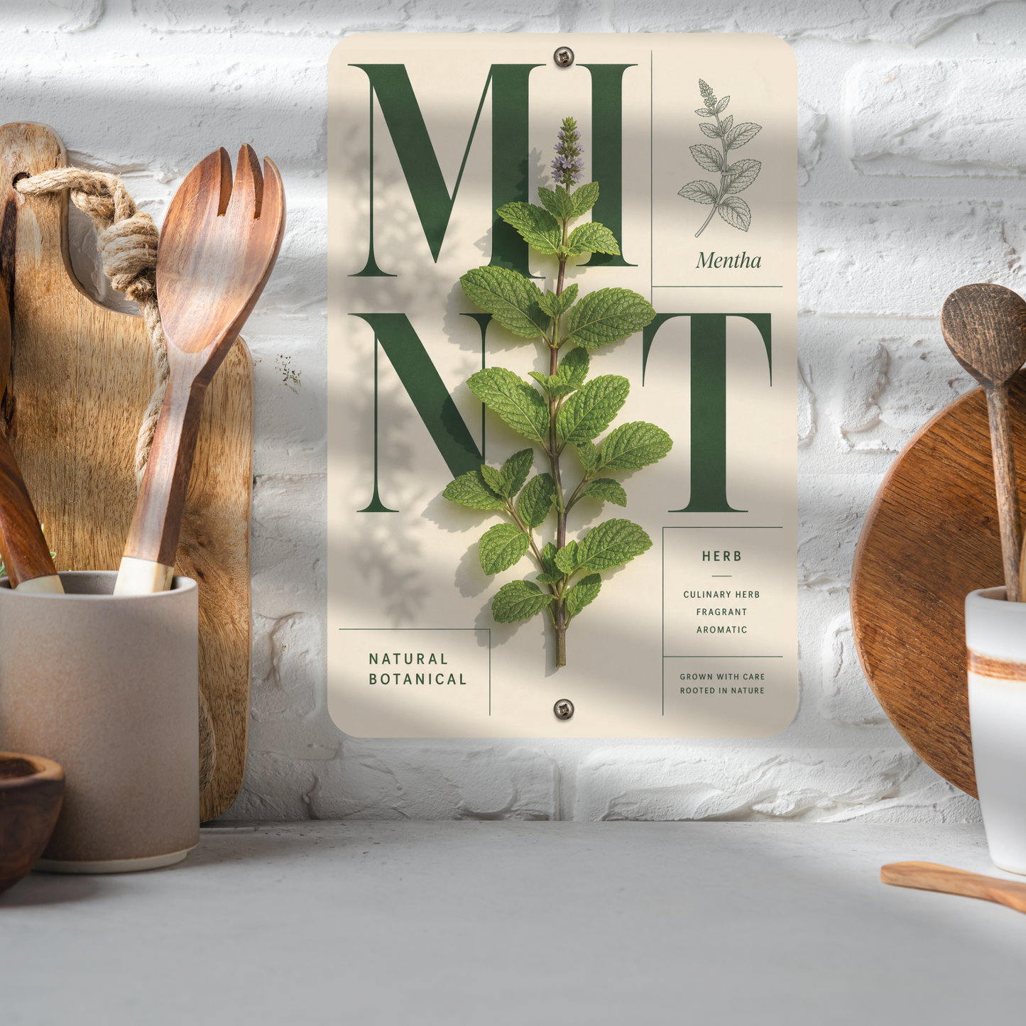 Mint Botanical Aluminum Sign – Herb Kitchen & Garden Décor