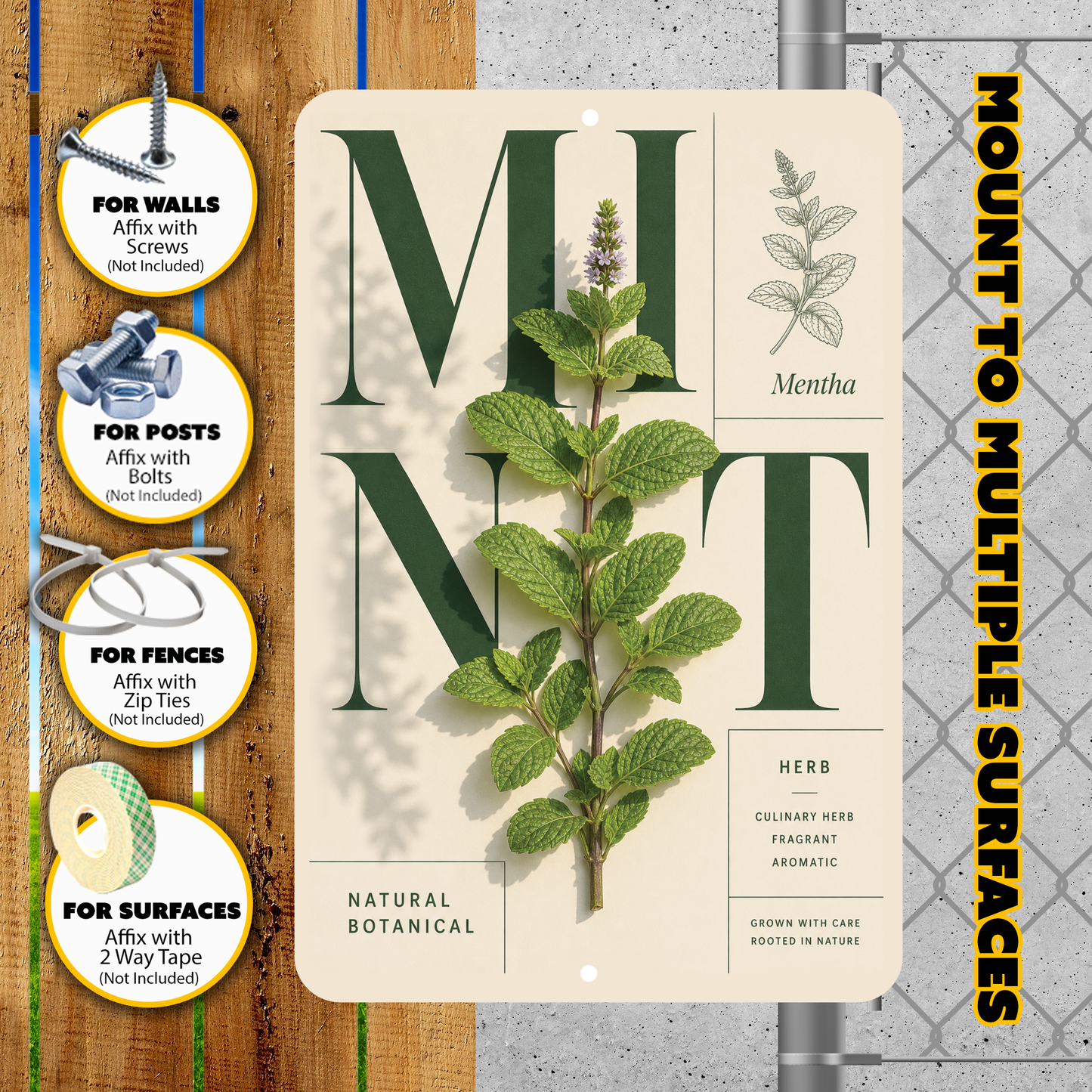 Mint Botanical Aluminum Sign – Herb Kitchen & Garden Décor